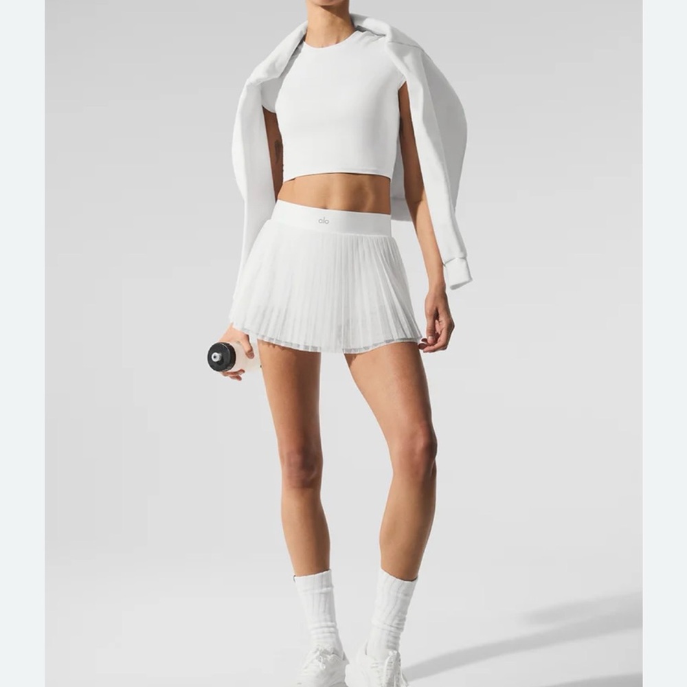 ALO Mesh Baseline Skirt Tennis Padel Pickleball WHITE